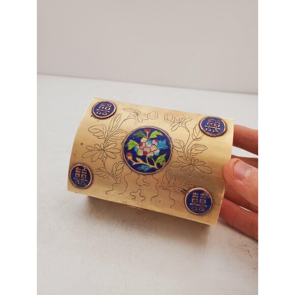 Vintage brass Wood Lined Humidor Small Storage Box Stash Box Trinket Box Retro - Picture 5 of 10